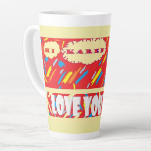 HI Karen Liebe Sie mit leuchtend rot und gemustert Milchtasse