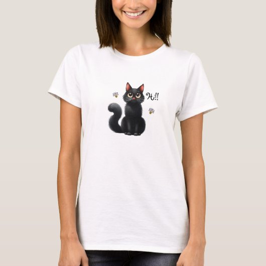 Hi Niedlich Black Cat T - Shirt (Vorderseite)