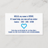 Hi ON ON ON THE AUTISM SPECTRUM medical id Visitenkarte (Rückseite)