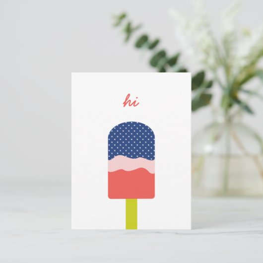 Hi Popsicle in Blue Coral Fun Personalisiertes Skr Postkarte (Stehend Vorderseite)
