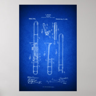 Hi res Trombone Patent art Blueprint style Poster