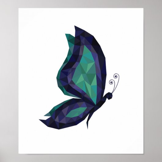 Hi-Tech-Schmetterling, geometrisch blau-grünes Low Poster (Vorne)