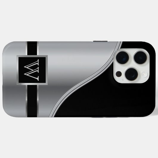 Hi Tech Silver Metallic Monogram Design Case-Mate iPhone Hülle (Rückseite (Horizontal))