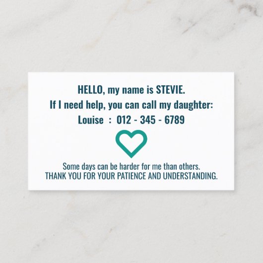 hi tourette Syndrom Patience pvc Abzeichen Visitenkarte (Rückseite)