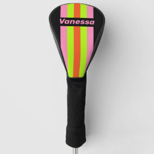 HI-VIS und rosa gepunktet gestreift mit Namen Golf Headcover