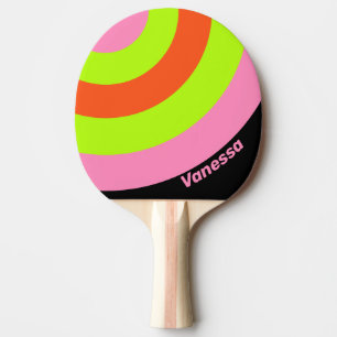 HI-VIS und Rosa Kreisstreifen mit Name Ping Pon Tischtennis Schläger