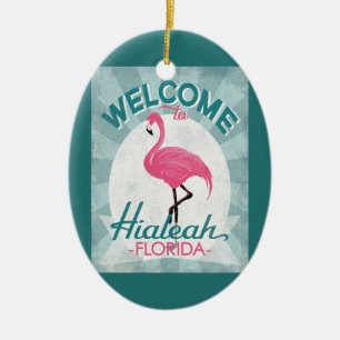 Hialeah Florida rosa Flamingo Retro Keramik Ornament