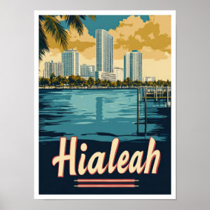 Hialeah Florida USA Vintage Travel Illustration Poster