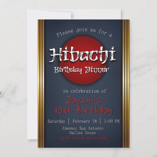 Hibachi Birthday Dinner Einladung (Vorderseite)