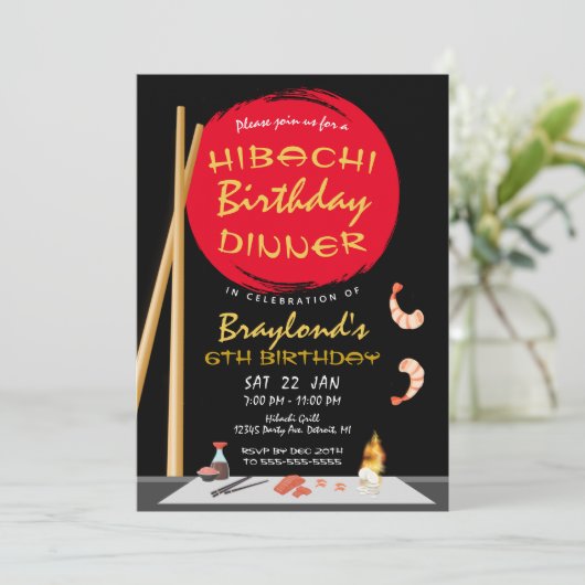 Hibachi Birthday Dinner Hibachi Party Einladung (Stehend Vorderseite)