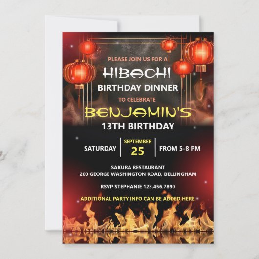 Hibachi-Geburtstags-Dinnerparty Einladung (Vorderseite)