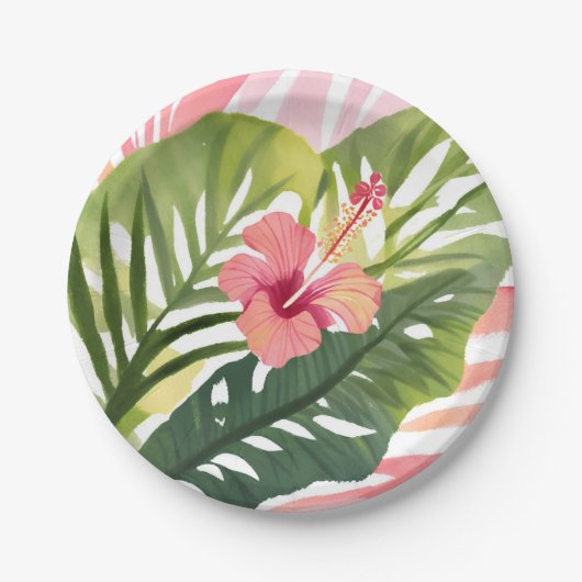 Hibiscus Beauty | Tropical Flower Watercolor Pappteller (Vorderseite)