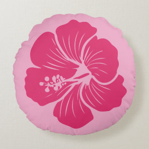Hibiscus-Blüten-Hot-Pink-Umrisszeichnung Rundes Kissen