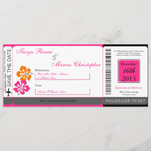 Hibiscus Boarding Pass Leinen Hochzeitseinladung Einladung
