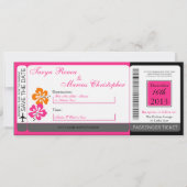 Hibiscus Boarding Pass Linen Wedding Invitation Einladung (Vorderseite)