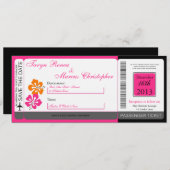 Hibiscus Boarding Pass Linen Wedding Invitation Einladung (Vorne/Hinten)