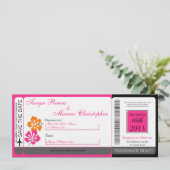 Hibiscus Boarding Pass Linen Wedding Invitation Einladung (Stehend Vorderseite)