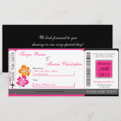 Hibiscus Boarding Pass Linen Wedding Invitation Einladung (Vorne/Hinten)