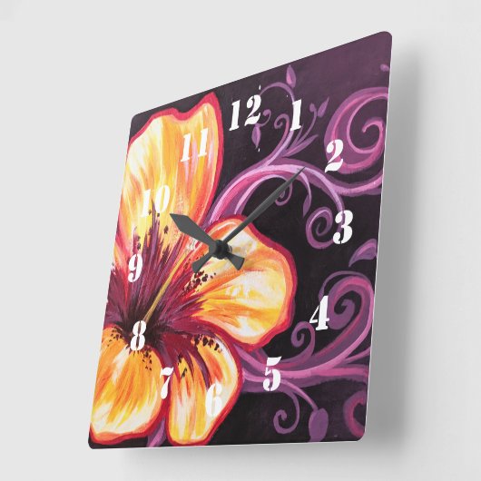 Hibiscus Dream Quadratische Wanduhr (Winkel)