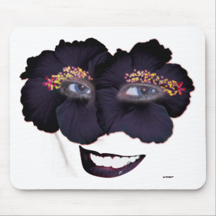 Hibiscus Face with Smile - Black/Purple Mousepad
