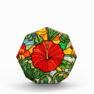 Hibiscus Faux-Buntglas-Look Rot Gold Orange Fotoblock