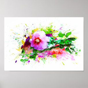 Hibiscus Flower, Hibiskus Blume, Watercolor Poster