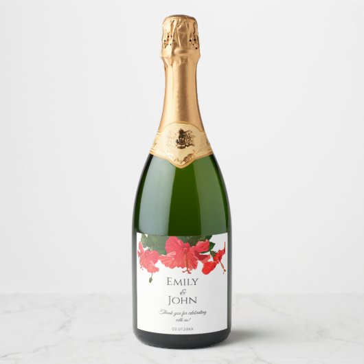Hibiscus flower Sparkling Wine Bottle Labels Schaumweinetikett (Vorderseite)