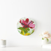 Hibiscus flower - watercolor paint runde wanduhr (Zuhause)