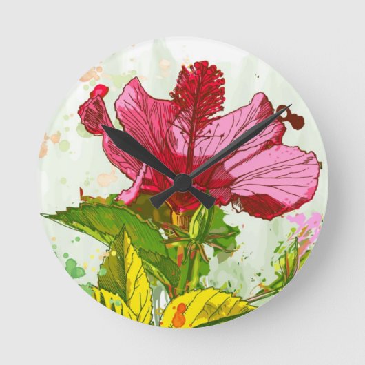 Hibiscus flower - watercolor paint runde wanduhr (Vorderseite)