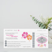 Hibiscus Flowers Boarding Pass Wedding Invitation Einladung (Stehend Vorderseite)