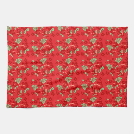 Hibiscus Flowers Red Tropical Pattern Geschirrtuch (Horizontal)