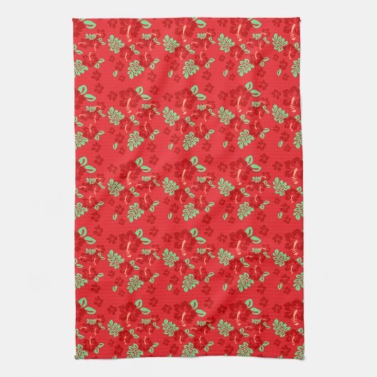 Hibiscus Flowers Red Tropical Pattern Geschirrtuch (Vertikal)