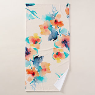 Hibiscus flowers watercolor illustration pattern badehandtuch