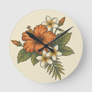 Hibiscus-Insel-Hawaiianisches Motiv Runde Wanduhr