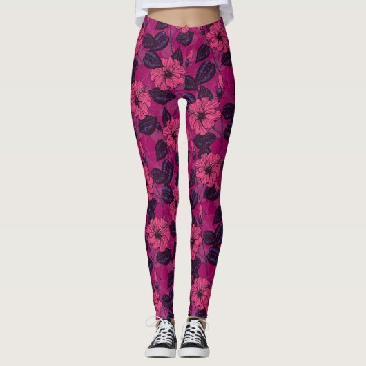 Hibiscus Nacht Leggings (Vorderseite)