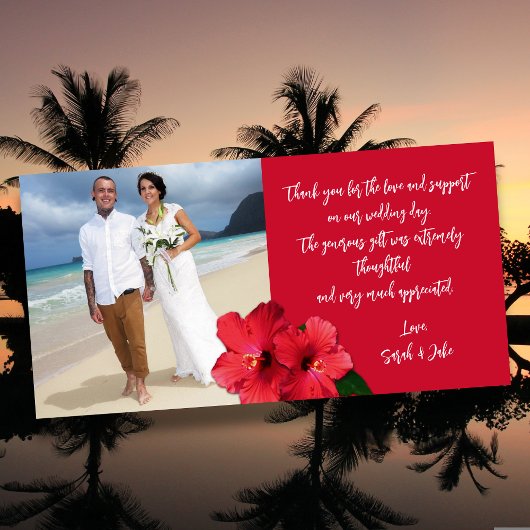Hibiscus Wedding Photo Budget Thank You Cards Dankeskarte
