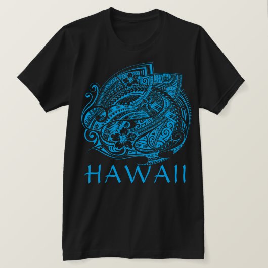 HIBISICUS POLYNESIAN TRIBAL HAWAII LtBlue T-Shirt (Design vorne)