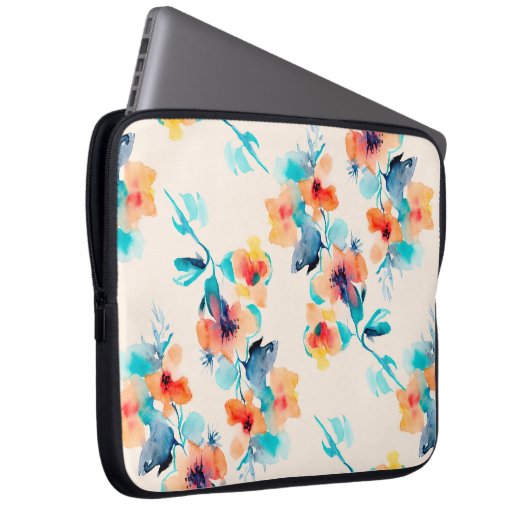 Hibisken Blume Aquarellmuster Laptopschutzhülle (Vorne Rechts)