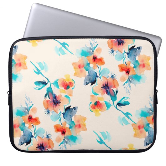 Hibisken Blume Aquarellmuster Laptopschutzhülle (Vorderseite)