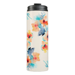 Hibisken-Blume: Illustrationsmuster für Wasserfarb Thermosbecher