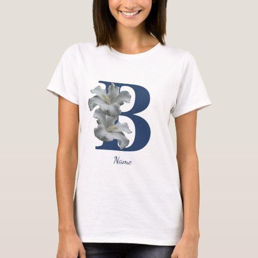 Hibisken Blume Monogramm Anfangsname B T-Shirt (Vorderseite)