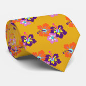 Hibisken Blume Muster Gold Krawatte (Gerollt)