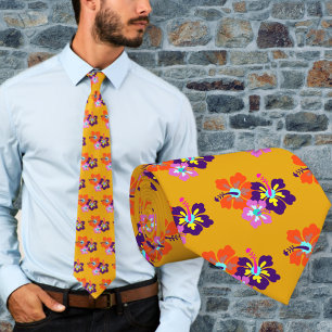 Hibisken Blume Muster Gold Krawatte