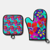 Hibisken-Blume Ofenhandschuh & Topflappen-Set (Vorderseite)