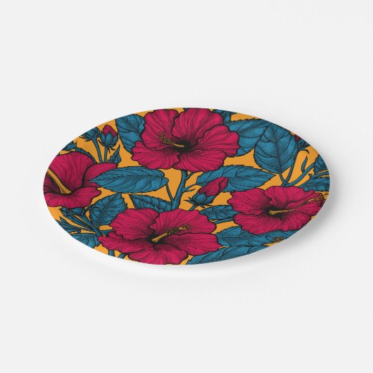 Hibisken-Blume Pappteller (Schrägansicht)