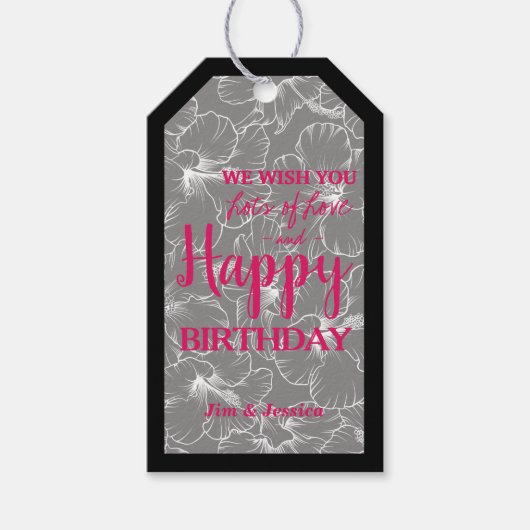 Hibisken Blume Sketch Schwarz Geschenkanhänger (Vorderseite)