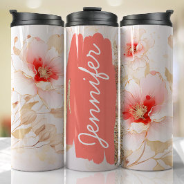 Hibisken Hinzufügen von Namen Peach Floral benutze Thermosbecher