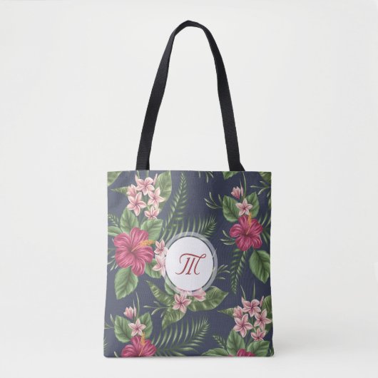 Hibisken mit Blumenmuster Monogramm Totbeutel Tasche (Vorderseite)