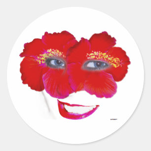 Hibisken mit Lächeln - Rot Runder Aufkleber