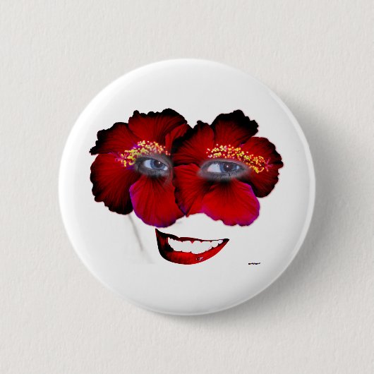 Hibisken mit Lächeln - rot und schwarz Button (Vorderseite)